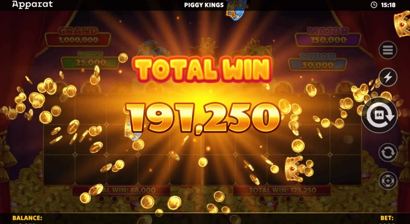 Piggy Kings - vinningsskjár í Free Games